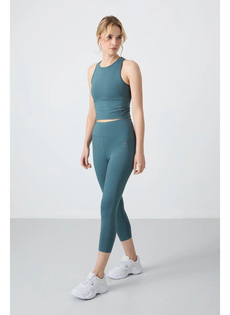 Tommy Life Forest Green High Waist Capri-Crop Tank Top Slim Fit Women's Leggings Set - 95284