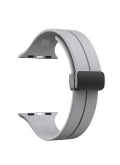 For Apple Watch 45mm 8 Series - D-Shape Magnetic Clasp Silicone Replacement Sport Wristband Band -  Gray