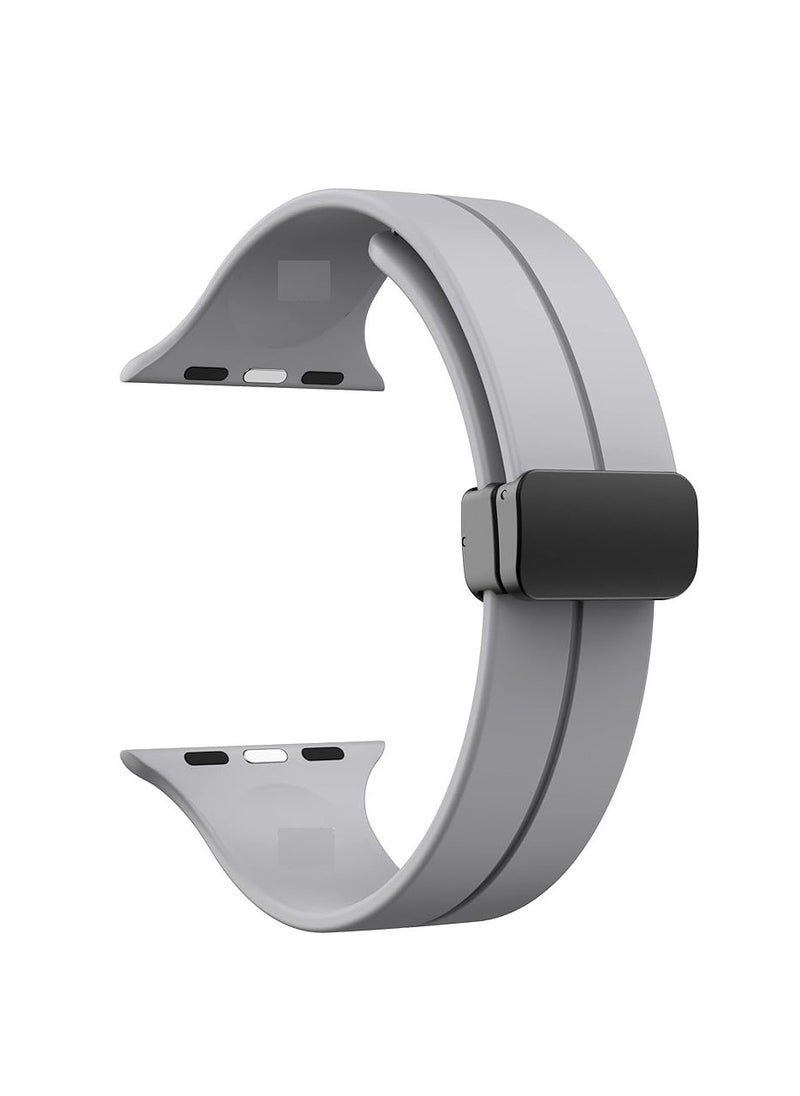 Generic - For Apple Watch 45mm 8 Series - D-Shape Magnetic Clasp Silicone Replacement Sport Wristband Band -  Gray - Image 1