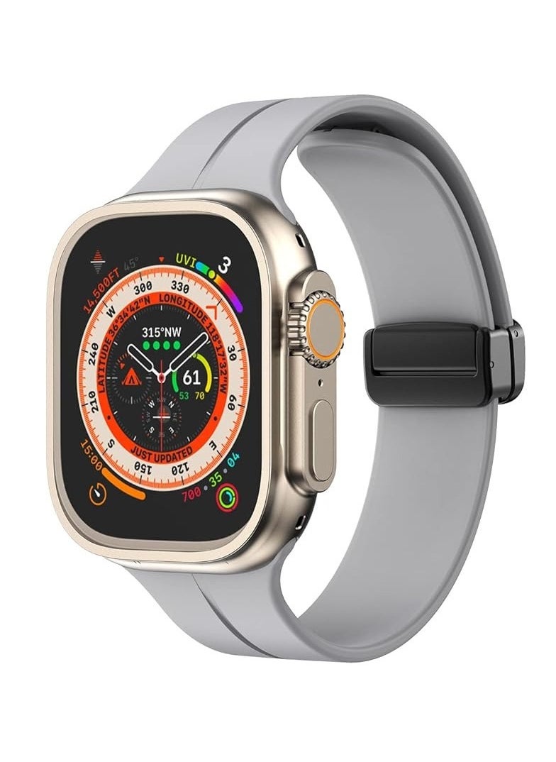 Generic - For Apple Watch 45mm 8 Series - D-Shape Magnetic Clasp Silicone Replacement Sport Wristband Band -  Gray - Image 1