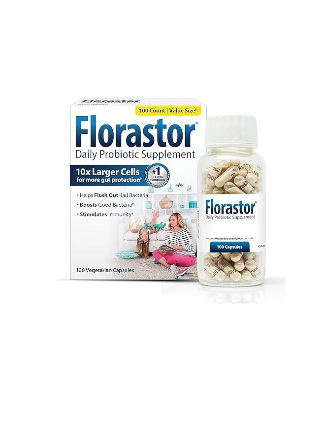 Florastor Daily Probiotic Supplement for Women and Men, Proven to Support Digestive Health 100 Caps 