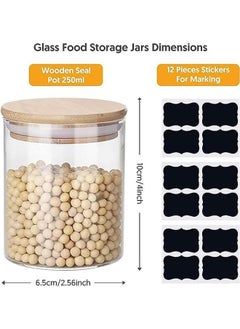 Arabest Glass jars set 8oz, yibaodan 12 set spice jars with bamboo airtight lids and labels, food cereal storage containers for home kitchen tea herbs pasta coffee flour herbs grains  - Image 2