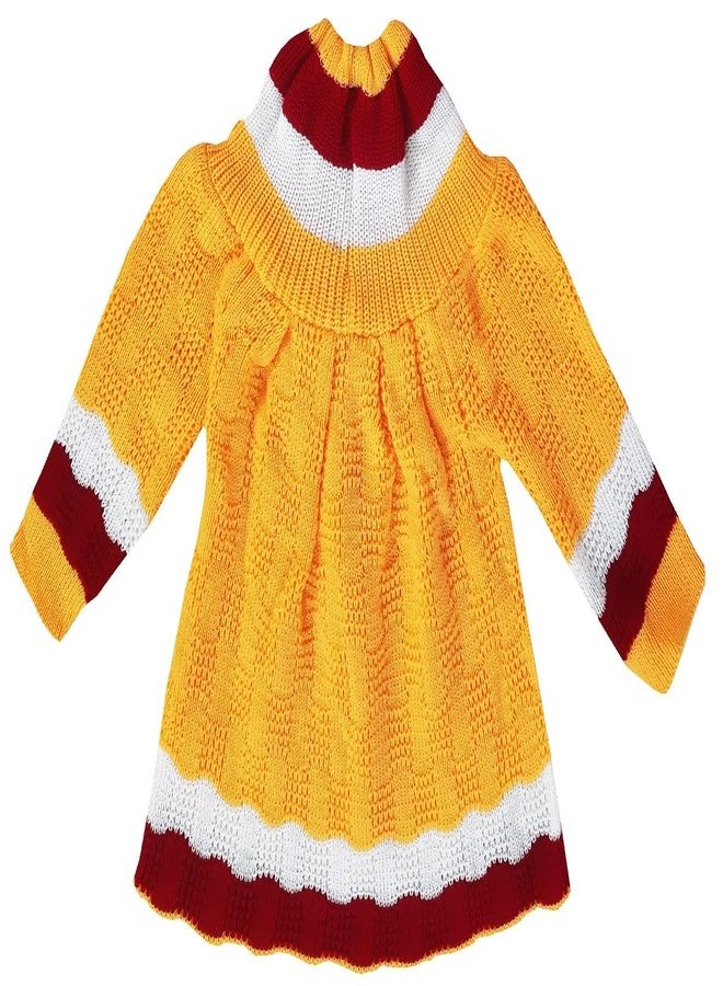 Timatim Baby Girls Woolen Knitted Round Neck Sweater with Cap and Booties Set Full Sleeves Dress (18-24 Months, Yellow) - Image 2