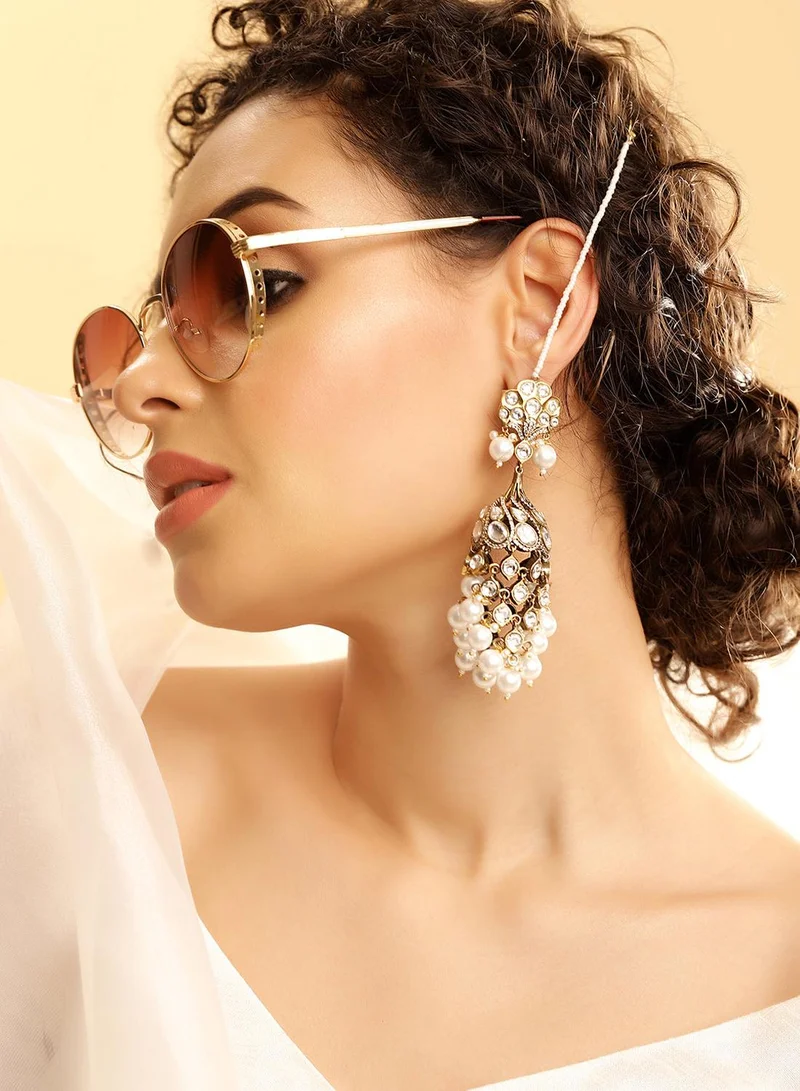 ISHIN White Colour Warm Metallic Plated Jhumka Earring