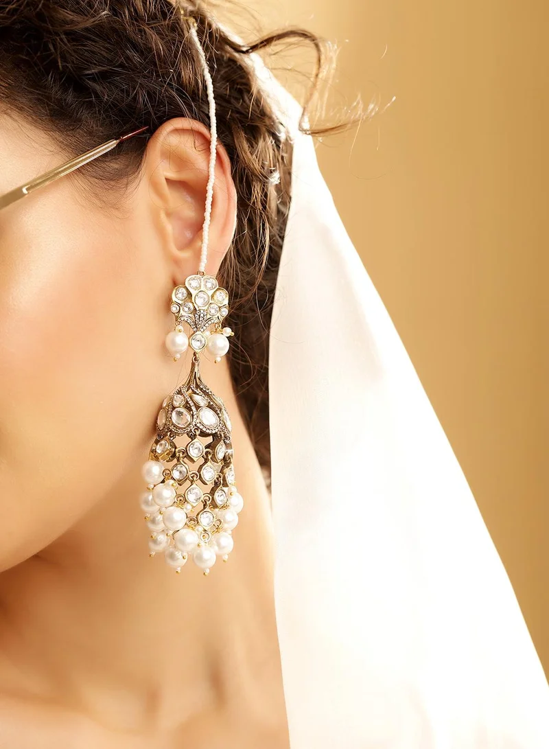 ISHIN White Colour Warm Metallic Plated Jhumka Earring