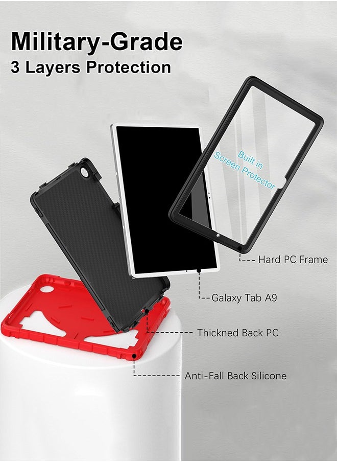 SUNDAREE - Tablet Case for Samsung Galaxy Tab A9 8.7 inch，Lightweight Shockproof Rugged Protective Cover with Kickstand for Kids Children Boys Red Black - Image 1