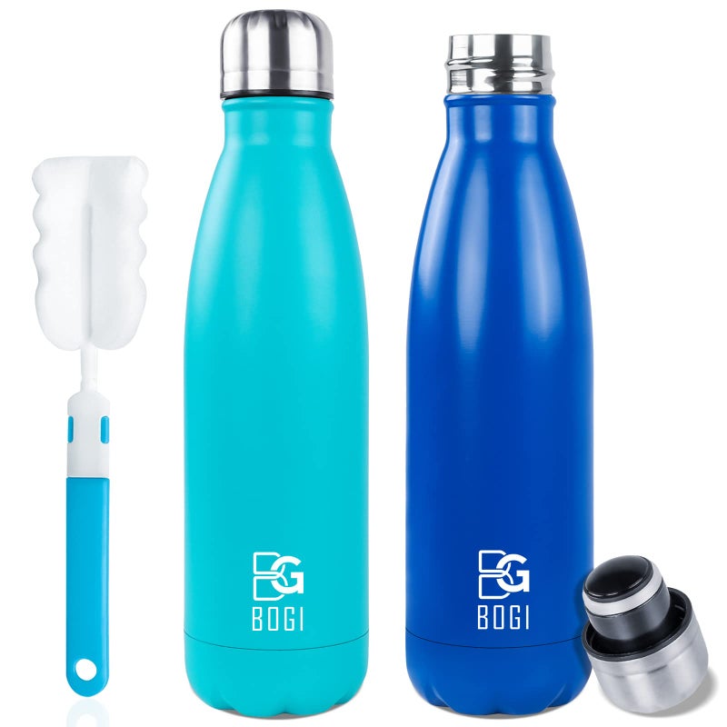 BOGI 2 Pack 17oz Insulated Water Bottle Double Wall Vacuum Stainless Steel Water Bottles  Leak Proof Metal Sports Water Bottle Keeps Drink Hot & Cold - Perfect for Outdoor Sports Camping (Mint+Dblue) - Image 1