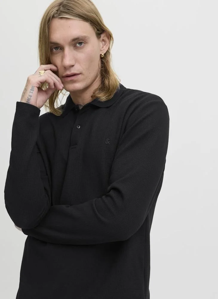 JACK & JONES Black Detail:Classic Logo Long Sleeve Polo for Men | Best Price UAE