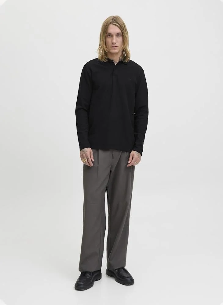 JACK & JONES Black Detail:Classic Logo Long Sleeve Polo for Men | Best Price UAE