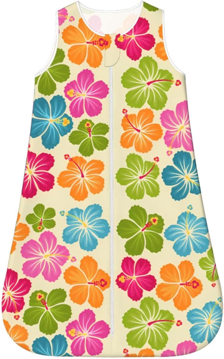 Hibiscus Flowers Tropical Floral Exotic Pattern Baby Wearable Blanket Infant Boys Girls Sleeping Bags for Newborn Small - Image 1