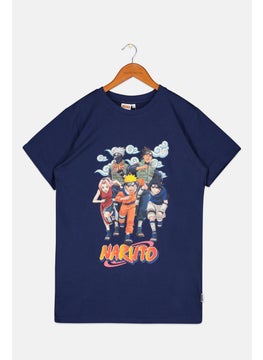 Naruto Kids Boy Round Neck Short Sleeve Graphic Print T-Shirt, Navy Blue  - Image 1