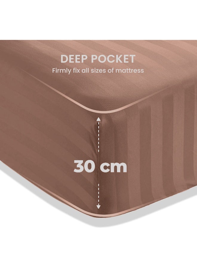 Eworld 4-Piece Luxury Super King Brown Striped Bedding Set (Flat Sheet 280×280 cm, Fitted Sheet 200×200+30 cm, 2 Pillowcases 50×75 cm) – Premium Microfiber, Hotel-Style Comfort - Image 4