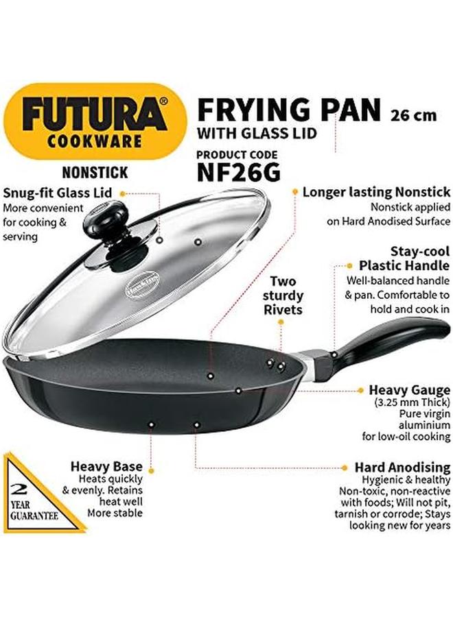 Hawkins Futura Nonstick Frying Pan With Glass Lid 26Cm 3.25Mm Thick 1.5 Liters Black - Image 2