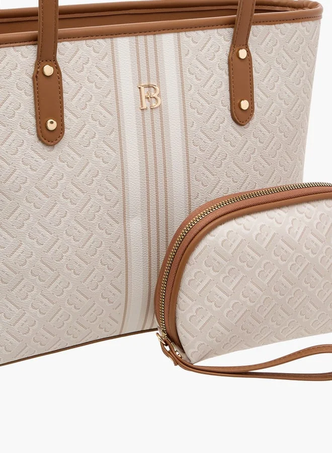 Flora Bella By Shoexpress Women Monogram Print Tote Bag with Zip Around Wallet