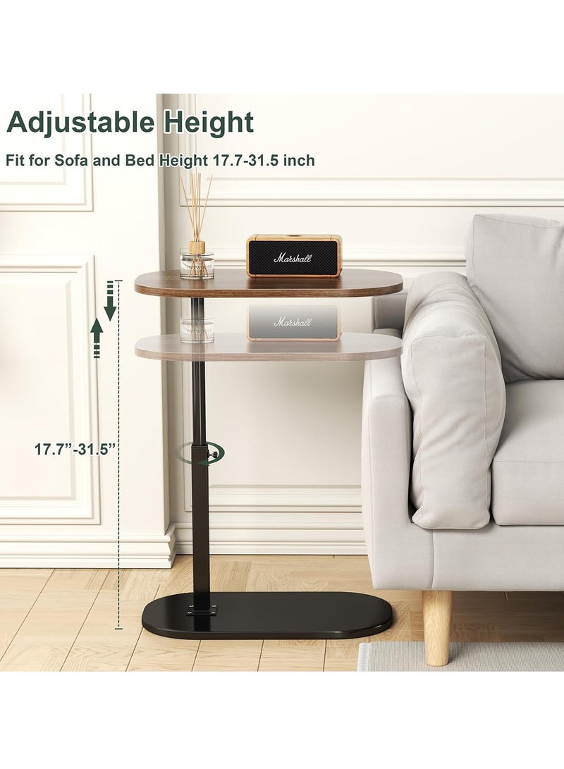 يوڠام طاولة جانبية على شكل C بارتفاع قابل للتعديل طاولة نهائية على شكل C دوران بدرجة 360 طاولات جانبية للأريكة طاولة قهوة على شكل C طاولة نهائية طاولة خدمة للأريكة والسرير وحوض الاستحمام مع سطح دوّار - Image 2