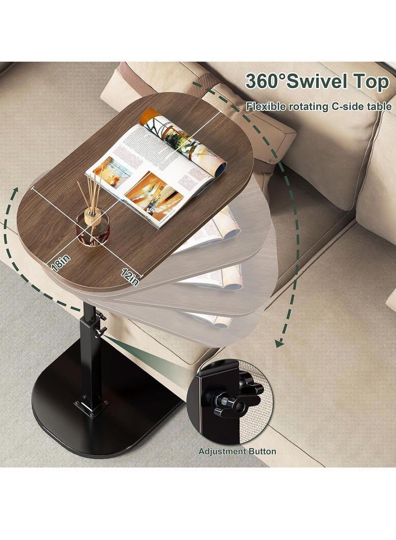 يوڠام طاولة جانبية على شكل C بارتفاع قابل للتعديل طاولة نهائية على شكل C دوران بدرجة 360 طاولات جانبية للأريكة طاولة قهوة على شكل C طاولة نهائية طاولة خدمة للأريكة والسرير وحوض الاستحمام مع سطح دوّار - Image 3