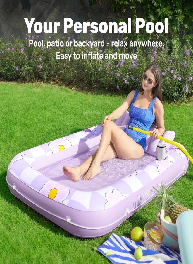 Sloosh عوامة حمام سباحة قابلة للنفخ من SLOOSH، مقاس 70 بوصة × 46 بوصة، للبالغين مع وسادة، 4 في 1، عوامة حمام سباحة، سرير استرخاء للتشمس، هدية مثالية لحفلات حمامات الكرات المائية، زهرة مطاردة أرجوانية - Image 3