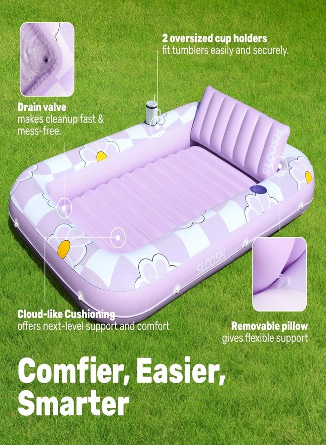 Sloosh عوامة حمام سباحة قابلة للنفخ من SLOOSH، مقاس 70 بوصة × 46 بوصة، للبالغين مع وسادة، 4 في 1، عوامة حمام سباحة، سرير استرخاء للتشمس، هدية مثالية لحفلات حمامات الكرات المائية، زهرة مطاردة أرجوانية - Image 4