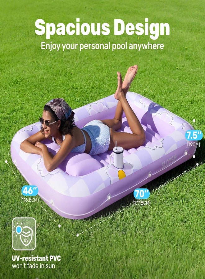 Sloosh عوامة حمام سباحة قابلة للنفخ من SLOOSH، مقاس 70 بوصة × 46 بوصة، للبالغين مع وسادة، 4 في 1، عوامة حمام سباحة، سرير استرخاء للتشمس، هدية مثالية لحفلات حمامات الكرات المائية، زهرة مطاردة أرجوانية - Image 2