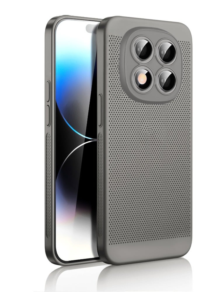 Heat Dissipation Case with Built in Camera Lens Protector Slim Fit Breathable Cooling Anti Fingerprint Hard PC Back Shockproof Cover For Xiaomi Redmi Note 14 Pro 4G (Grey)