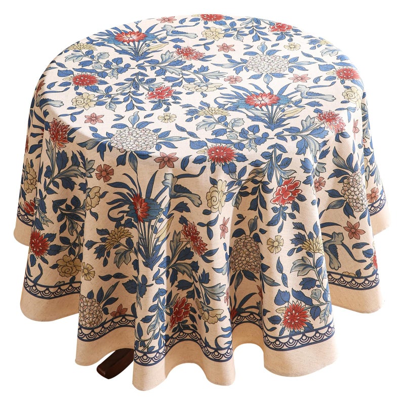 patdrea Designer Blue Tablecloth for Round TableVintage Linen with Leaves and Floral Pattern TableclothsFarmhouse Decor Cover for Kitchen Dining ChristmasThanksgivingDiameter 67Ivar a - Image 2