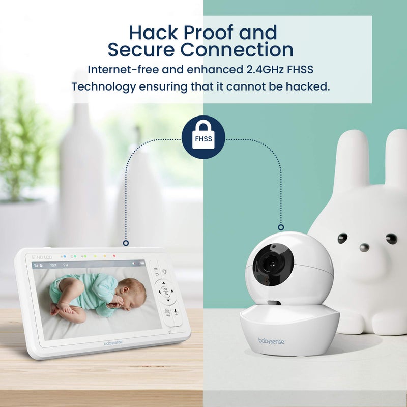Babysense 5" HD Split-Screen Baby Monitor, Video Baby Monitor with 2 Cameras and Audio, Night Light, 1000ft Range, Two-Way Audio, 4X Zoom, Night Vision, 4000mAh Battery - Image 4