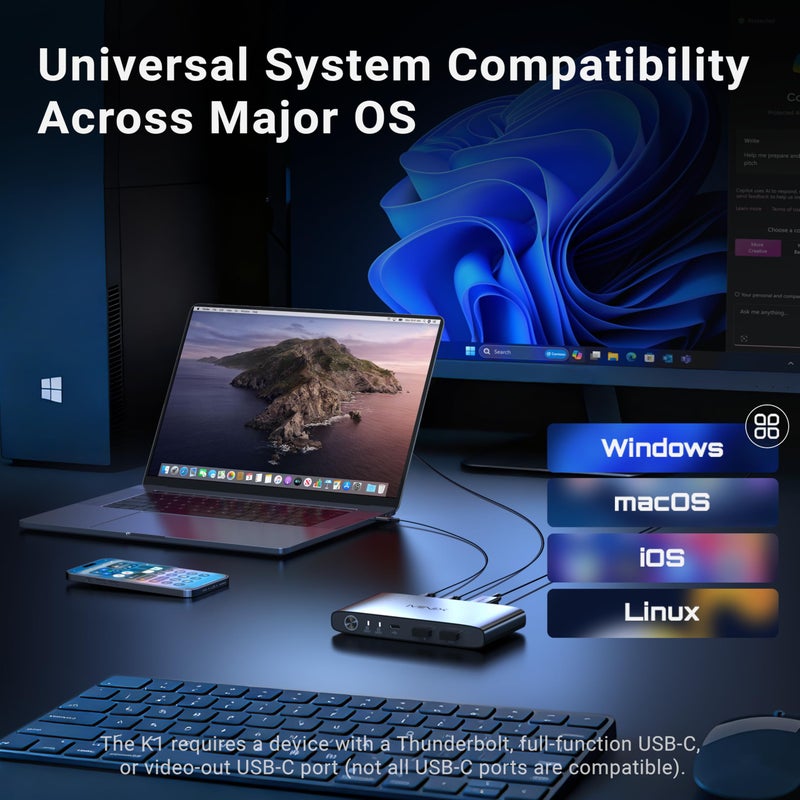 MINIX K1 USB C KVM Switch 1 Monitors 2 Computers, 4K@120Hz HDR, 100W PD 3.0, Dual USB-C Input KVM Switches, Share Keyboard & Mouse, Aluminum Design, Compatible with Windows, Mac, Linux, Android - Image 5
