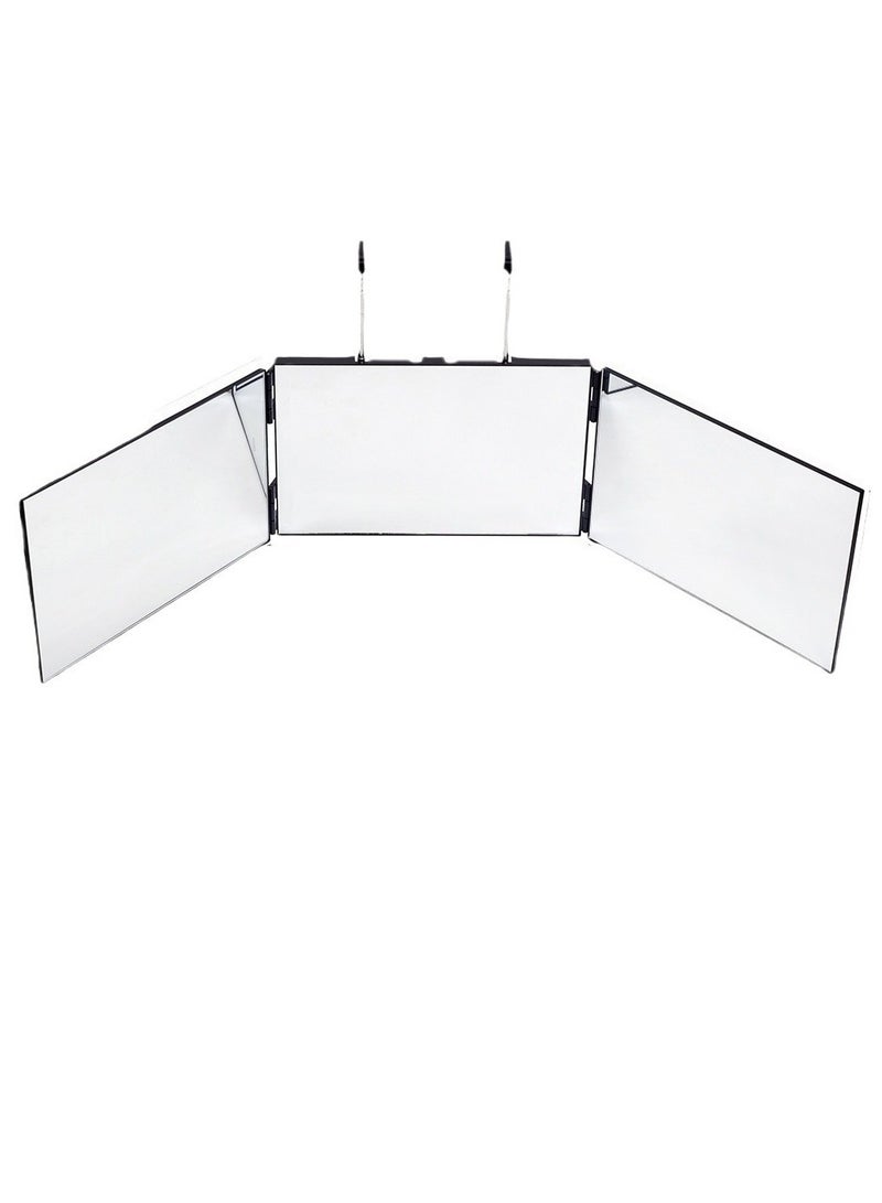 ثلاثة أضعاف مرآة مستحضرات التجميل ، مع أضواء LED ، 360 درجة مرآة ، ومناسبة لتصفيف الشعر ، الحلاقة ، الجمال والمكياج . تعليق قابل للسحب المحمولة ( أسود ) - Image 2