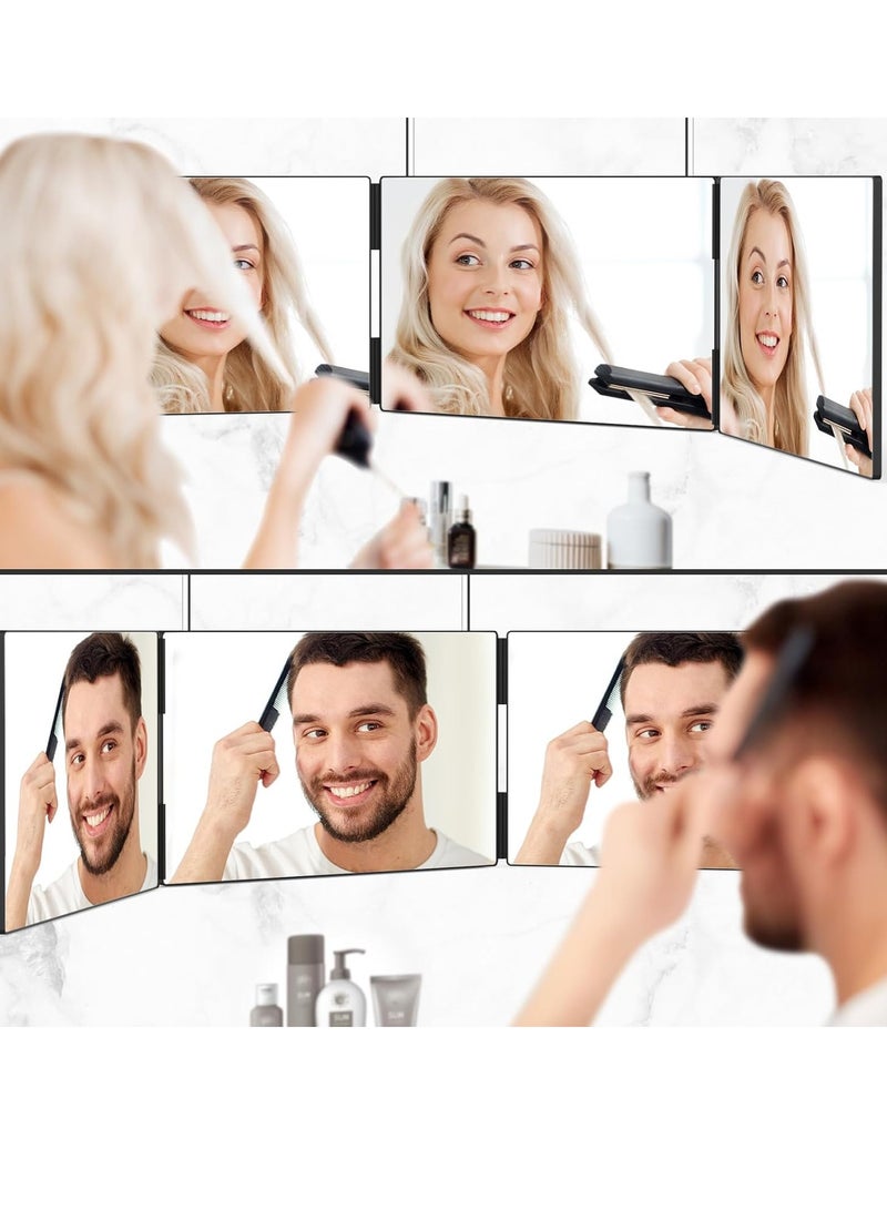 ثلاثة أضعاف مرآة مستحضرات التجميل ، مع أضواء LED ، 360 درجة مرآة ، ومناسبة لتصفيف الشعر ، الحلاقة ، الجمال والمكياج . تعليق قابل للسحب المحمولة ( أسود ) - Image 3