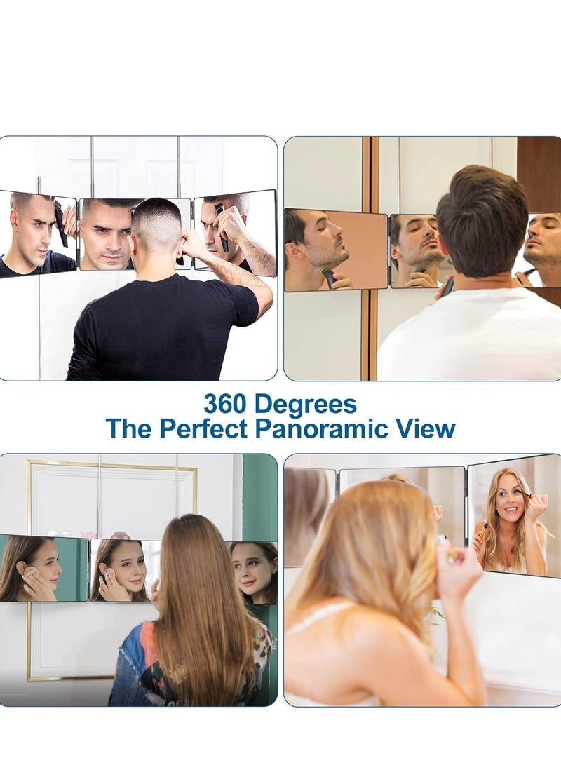 ثلاثة أضعاف مرآة مستحضرات التجميل ، مع أضواء LED ، 360 درجة مرآة ، ومناسبة لتصفيف الشعر ، الحلاقة ، الجمال والمكياج . تعليق قابل للسحب المحمولة ( أسود ) - Image 5