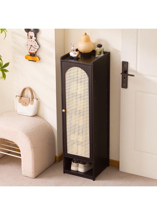 HXDream Bamboo Shoe Cabinet with Lattice Door & Open Shelf,for Narrow Spaces, Black - Image 1