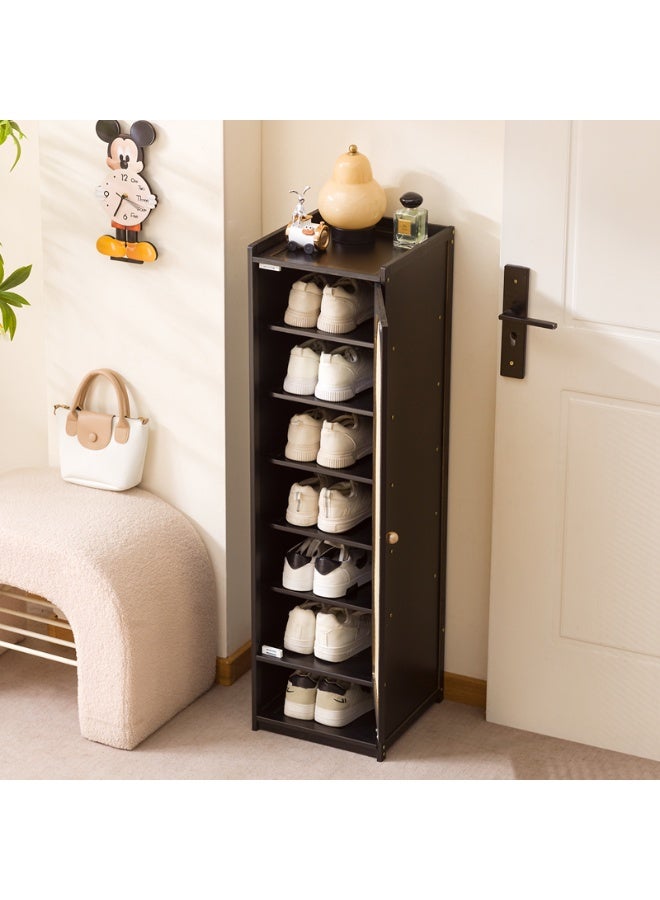 HXDream Bamboo Shoe Cabinet with Lattice Door & Open Shelf,for Narrow Spaces, Black - Image 2