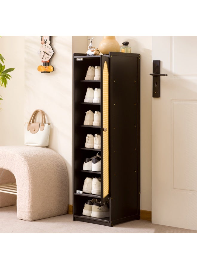 HXDream Bamboo Shoe Cabinet with Lattice Door & Open Shelf,for Narrow Spaces, Black - Image 4