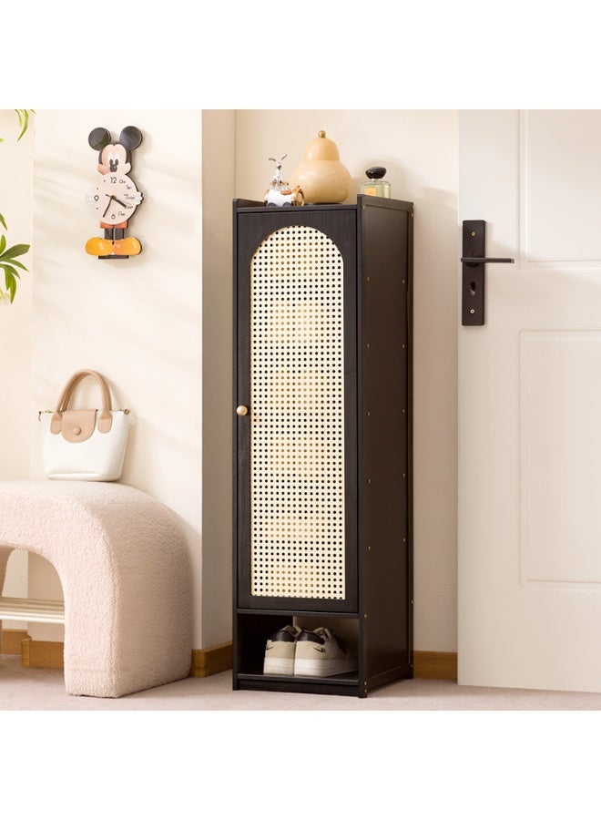 HXDream Bamboo Shoe Cabinet with Lattice Door & Open Shelf,for Narrow Spaces, Black - Image 5