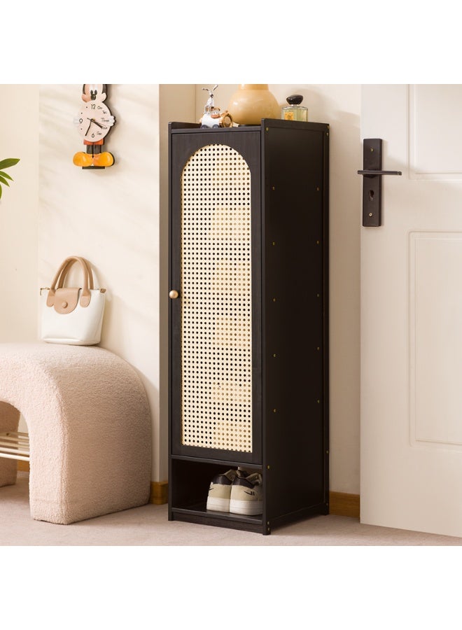 HXDream Bamboo Shoe Cabinet with Lattice Door & Open Shelf,for Narrow Spaces, Black - Image 3