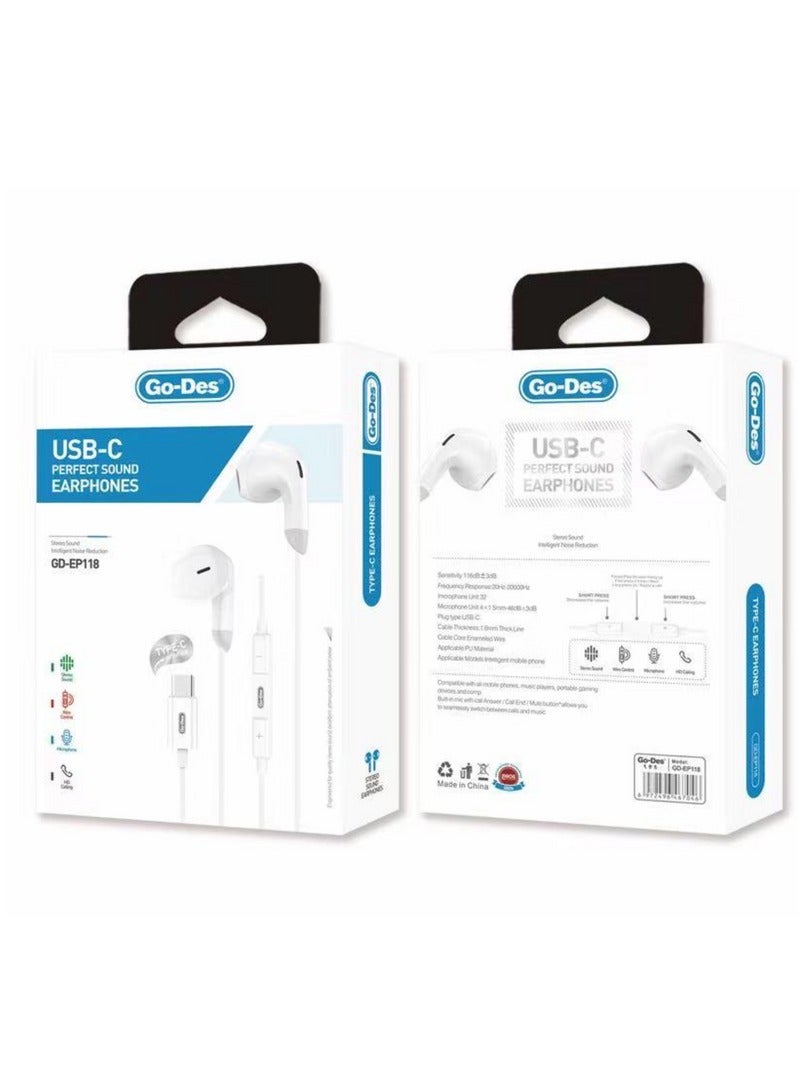 ELTRAZONE USB-C Earphones – Premium Sound, Ergonomic Design, Noise-Isolating, White - Image 2