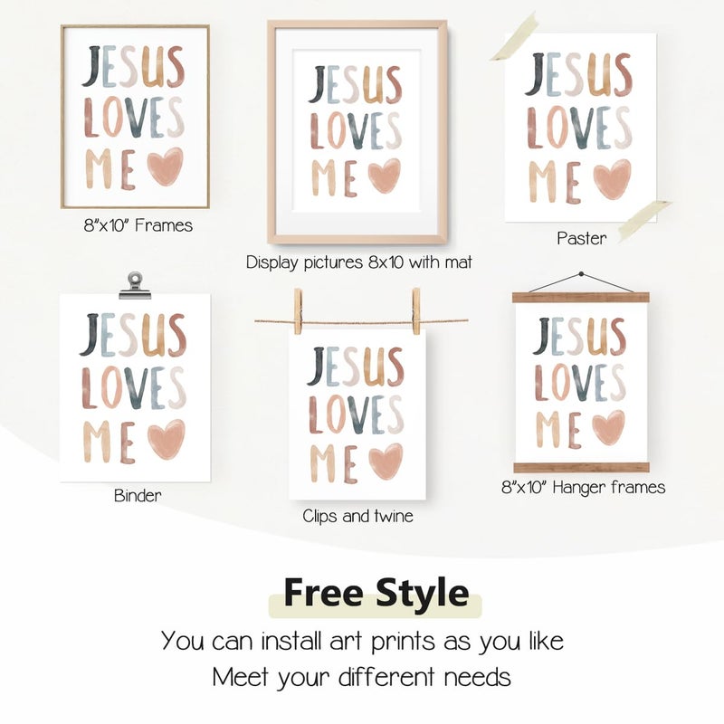 PLKMN Jesus Loves Me Wall Art Prints,Child of God,Inspirational Bible Verses Boho Sun Decor for Nursery Baby Kids Bedroom,Gifts for Kids 10x8 Inch Set of 4 Unframed - Image 3