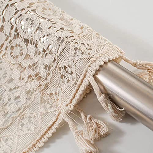 Sutuo Home Boho Sheer Curtain Valance Crochet Lace with Bohemian Hollow Knitted Handmade Tassels, Short Farmhouse Window Treatment for Kitchen Cafe, Rod Pocket, 1 Panel 59" W x 18" L, Beige - Image 5