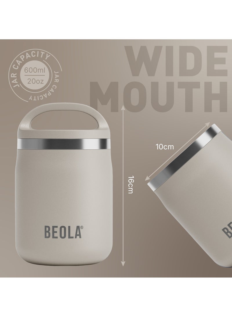 BEOLA 600ml Food Jar Lunch Box Food Thermos Stainless Steel Double Wall Insulated Travel Food Flask with Snack Tritan Container for Kids, Adults, 20oz (Sand Dune)  - Image 4