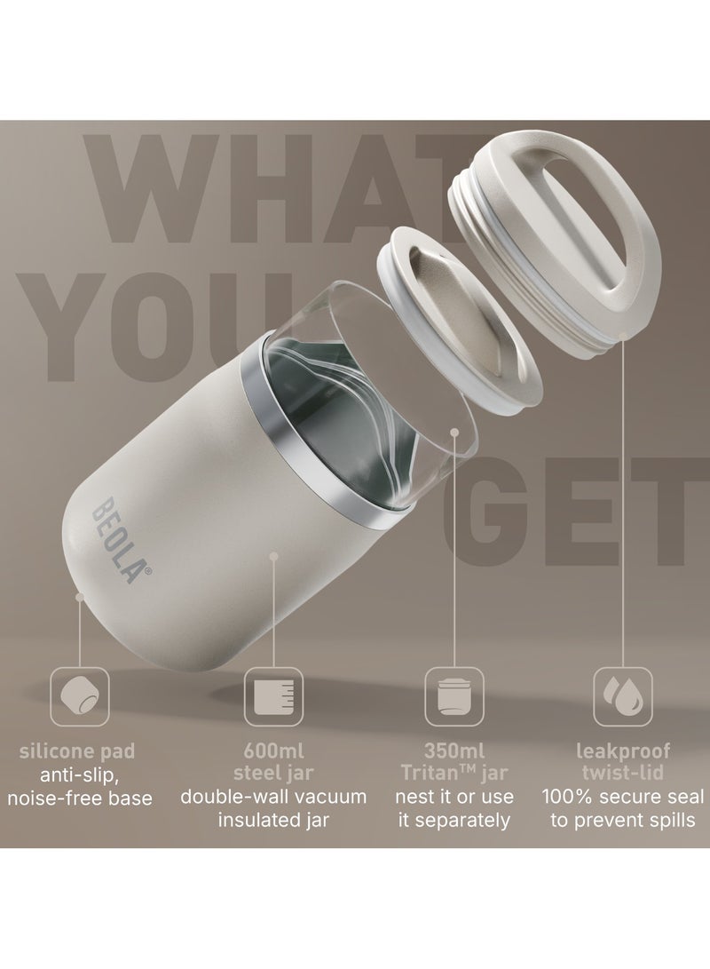 BEOLA 600ml Food Jar Lunch Box Food Thermos Stainless Steel Double Wall Insulated Travel Food Flask with Snack Tritan Container for Kids, Adults, 20oz (Sand Dune)  - Image 2