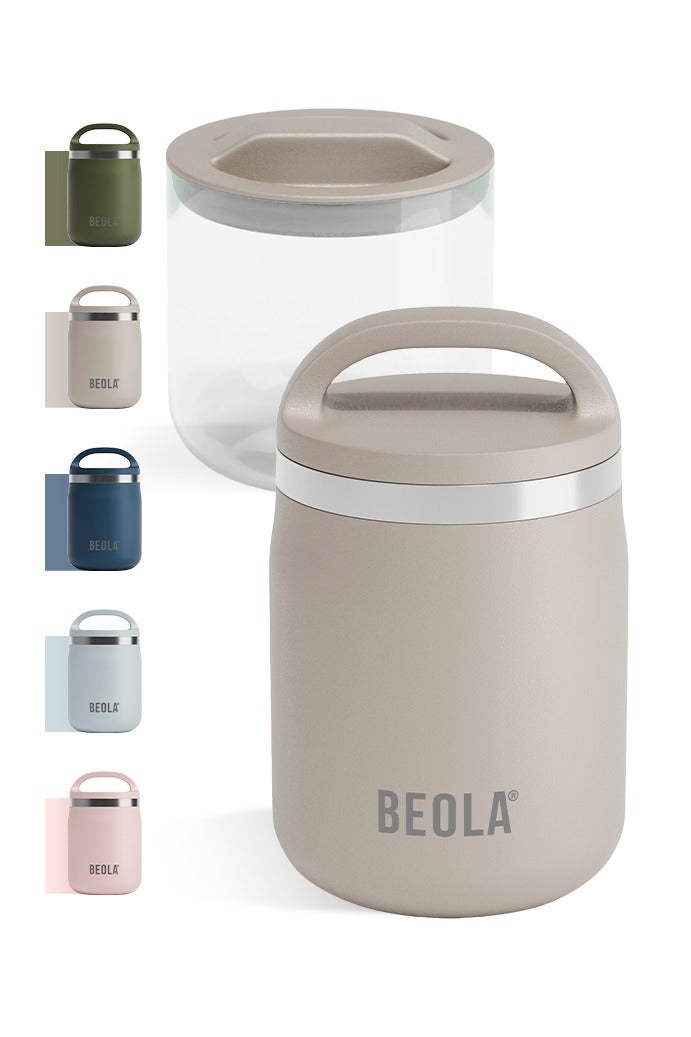 BEOLA 600ml Food Jar Lunch Box Food Thermos Stainless Steel Double Wall Insulated Travel Food Flask with Snack Tritan Container for Kids, Adults, 20oz (Sand Dune)  - Image 1