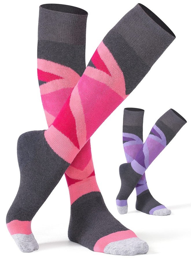 CS CELERSPORT 2 Pack Merino Wool Women's Ski Socks with Full Cushion, Winter Warm Thermal Socks for Skiing Snowboarding, Rose + Purple, Small - Image 1