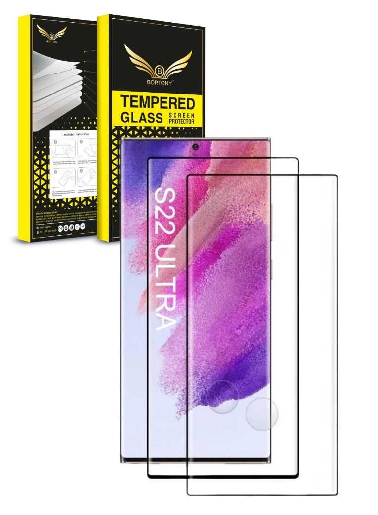 BORTONY Scratch Resistant Pack of 2 Ultra Thin Tempered Glass Compatible with Samsung Galaxy S22 Ultra (2022) - Image 1