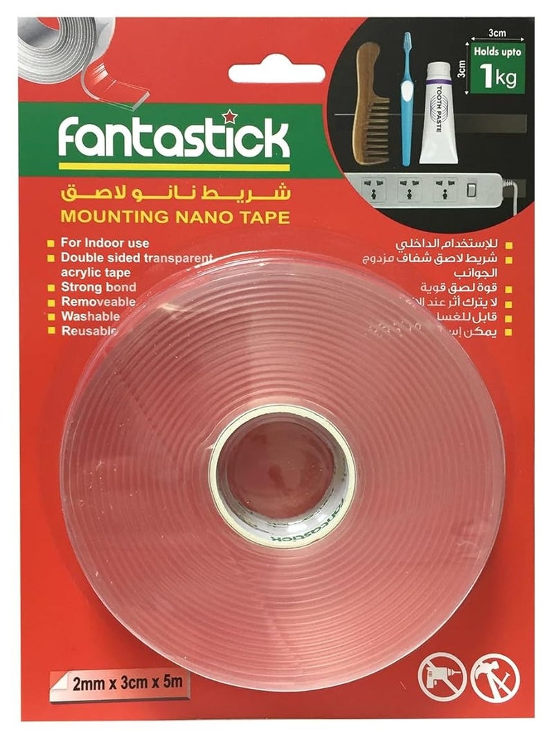 Fantastick FANTASTICK DOUBLE TAPE TRANSPARENT 2mmX3cmX5m 