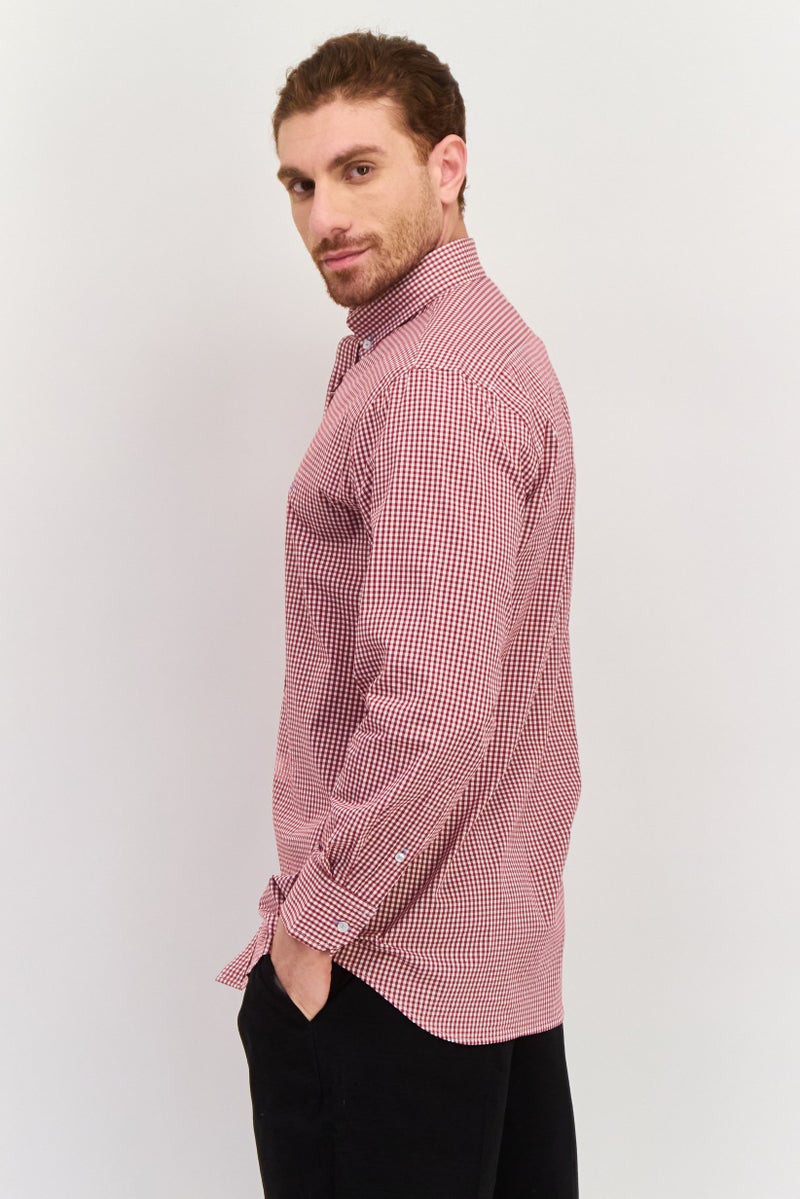 Tailorbyrd Men Regular Fit Long Sleeve Gingham Print Casual Shirt, Red  - Image 3