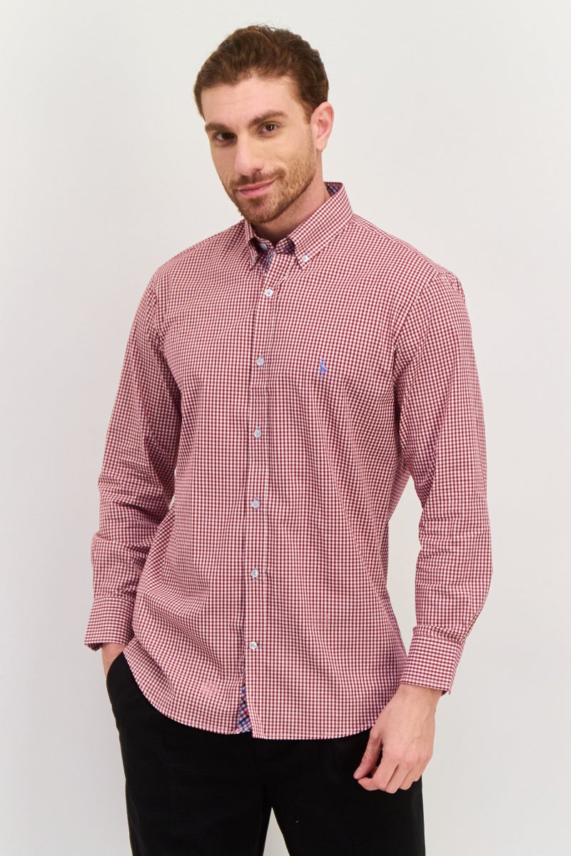 Tailorbyrd Men Regular Fit Long Sleeve Gingham Print Casual Shirt, Red  - Image 1