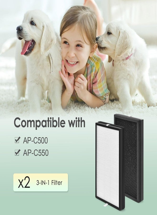 HSIAMEN AP-C500FL Filter Replacement Compatible with HoMedics AP-C500 AP-C550 Smart Air Purifier, 3-in-1 True HEPA Activated Carbon Filter, 2-Pack - Image 3