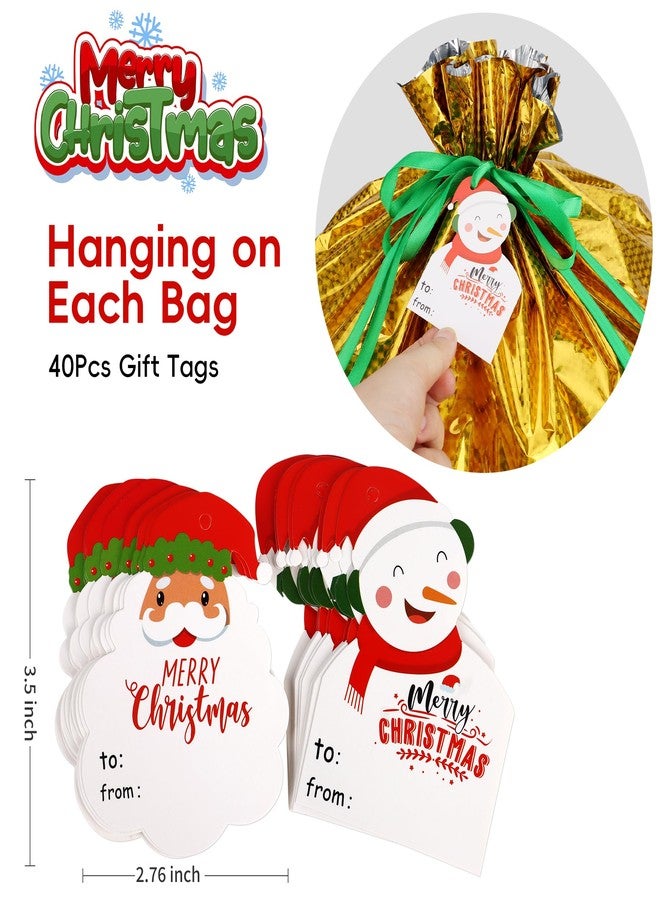 POPGIFTU 40-Pack Christmas Drawstring Gift Bags – 8 Festive Designs | Reusable Foil Holiday Wrapping Bags with Tags | Assorted XL/L/M/S Santa Xmas Gift Bags - Image 4