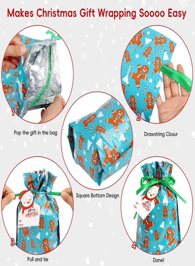 POPGIFTU 40-Pack Christmas Drawstring Gift Bags – 8 Festive Designs | Reusable Foil Holiday Wrapping Bags with Tags | Assorted XL/L/M/S Santa Xmas Gift Bags - Image 3