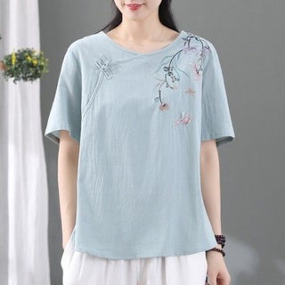 Vintage Embroidered Mom Style Cotton Linen T-Shirt for Women 2024 Ethnic Style New Loose Versatile Mid-Sleeve Top J#111 light green - pzsku/ZBFC4D43F45C04A86656FZ/45/1746221054/23b41d6d-4323-468f-8e2c-00347bdd7489